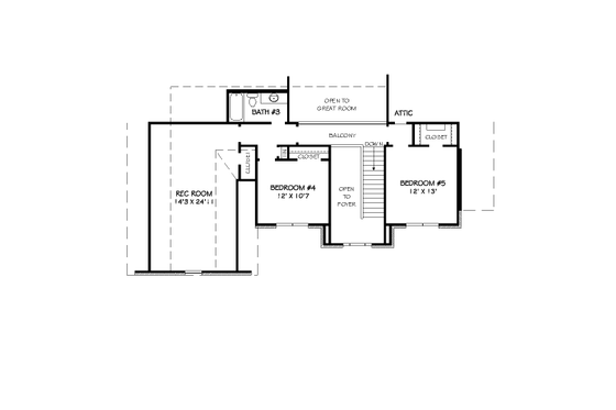 Floor Plan - Upper Floor for Traditional House Plan #424-389 - 5 bed, 4 bath