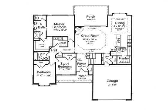 Floor Plan - Main Floor for Traditional House Plan #46-894 - 3 bed, 2.5 bath