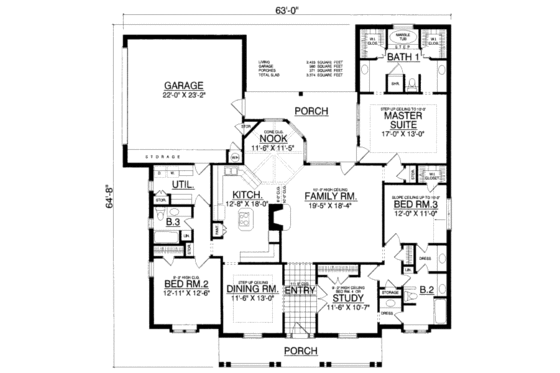 Floor Plan - Main Floor for Country House Plan #40-427 - 4 bed, 3 bath