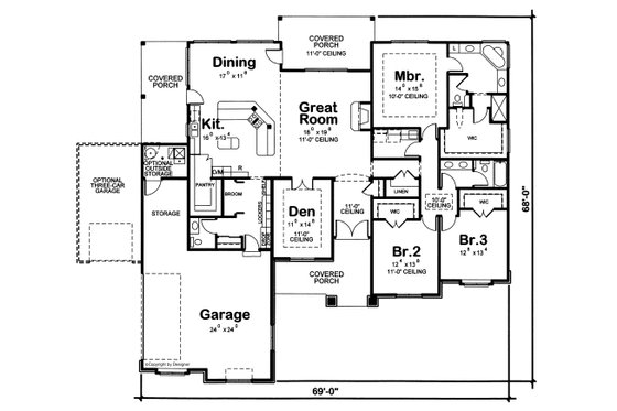 Floor Plan - Main Floor for European House Plan #20-2128 - 3 bed, 2.5 bath