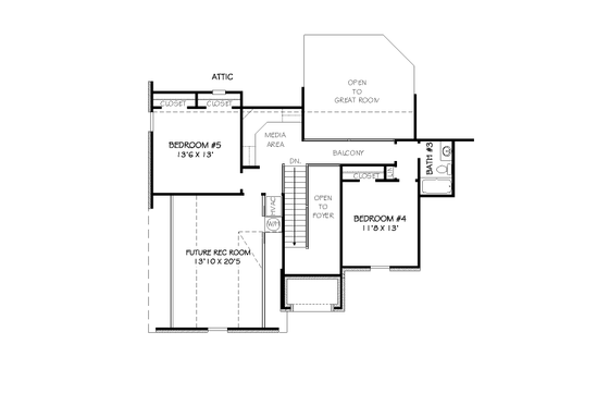 Floor Plan - Upper Floor for Traditional House Plan #424-285 - 5 bed, 3 bath