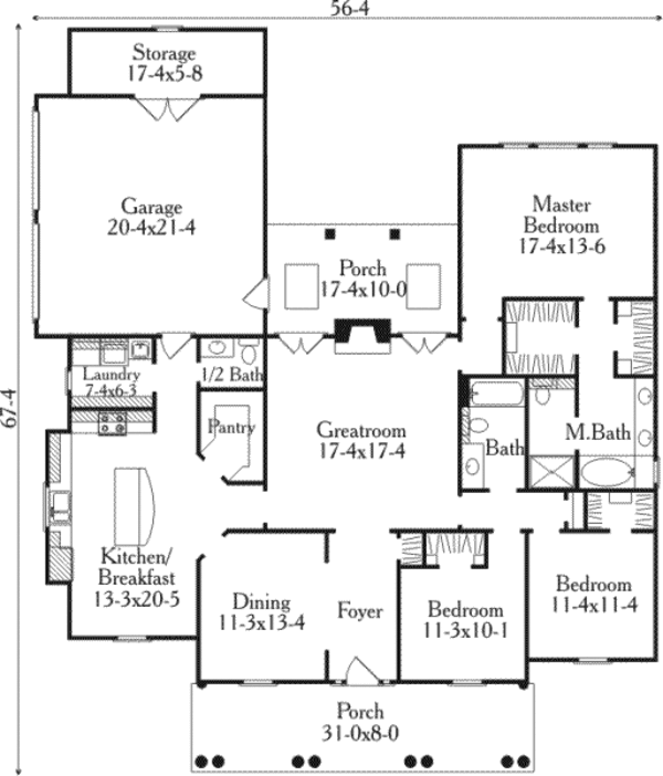 Architectural House Design - Southern Floor Plan - Main Floor Plan #406-285