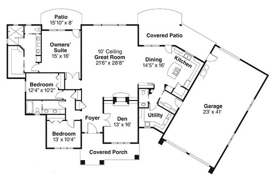 Floor Plan - Main Floor for Prairie House Plan #124-841 - 3 bed, 2.5 bath