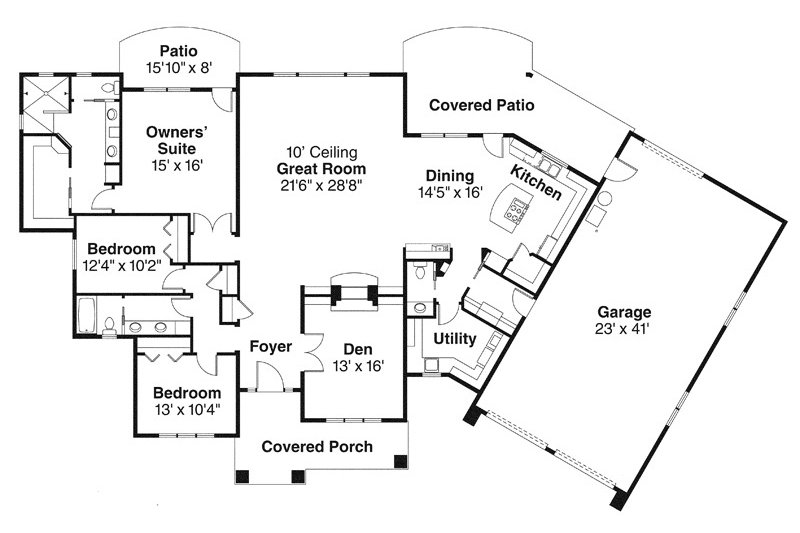 House Plan Design - Floor Plan - Main Floor for Prairie House Plan #124-841 - 3 bed, 2.5 bath