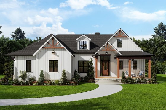 Exterior - Front Elevation 3 for Ranch House Plan #54-565 - 3 bed, 2.5 bath