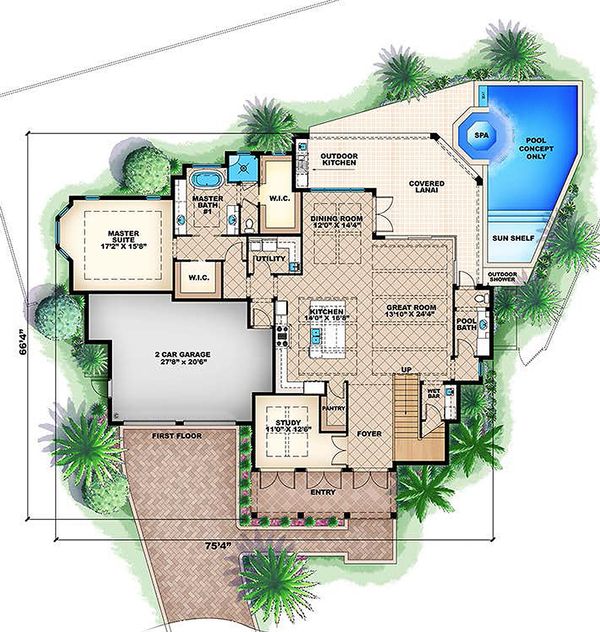 House Plan Design - Colonial style, Southern design house plan, main level floorplan