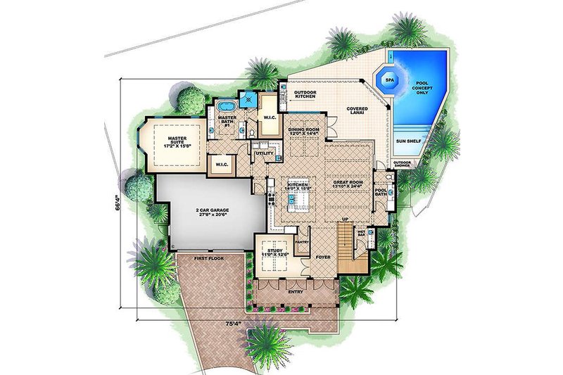House Design - Colonial style, Southern design house plan, main level floorplan