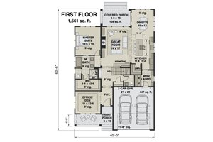 Floor Plan - Main Floor for Farmhouse House Plan #51-1166 - 3 bed, 2.5 bath