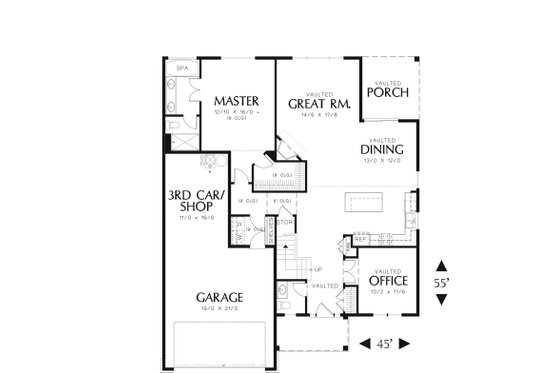 Floor Plan - Main Floor for Craftsman House Plan #48-551 - 3 bed, 2.5 bath