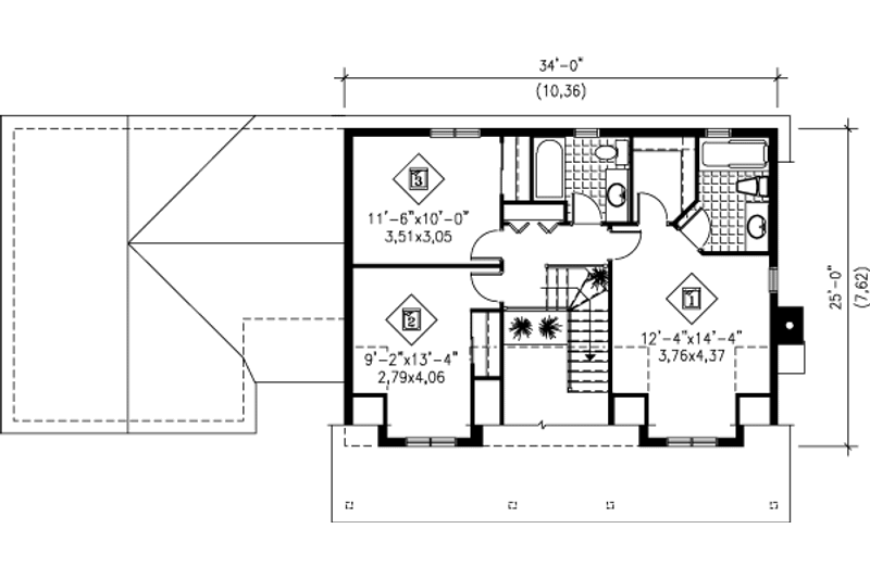 House Plan Design - Floor Plan - Upper Floor for Country House Plan #25-262 - 3 bed, 2.5 bath