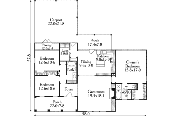 Floor Plan - Main Floor for Country House Plan #406-248 - 3 bed, 2 bath
