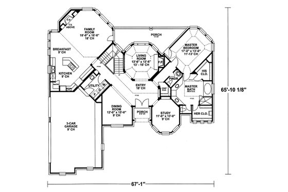 Floor Plan - Main Floor for European House Plan #20-2043 - 4 bed, 3.5 bath