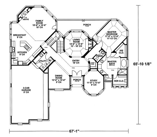 House Plan Design - European Floor Plan - Main Floor Plan #20-2043