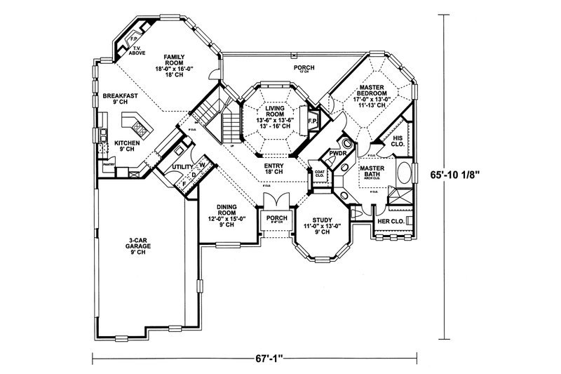 Home Plan - Floor Plan - Main Floor for European House Plan #20-2043 - 4 bed, 3.5 bath