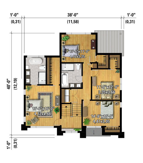 European Floor Plan - Upper Floor Plan #25-5007