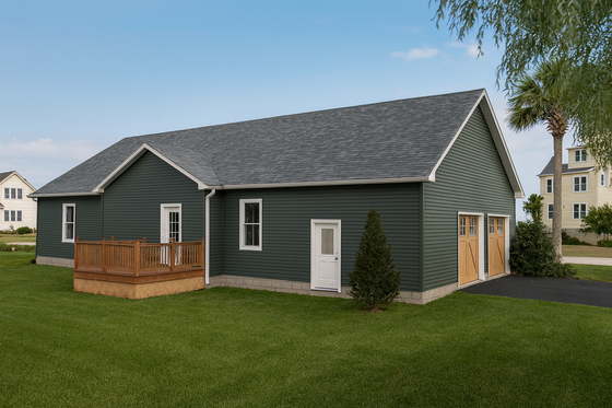Exterior - Rear Elevation for Ranch House Plan #1115-5 - 3 bed, 2.5 bath