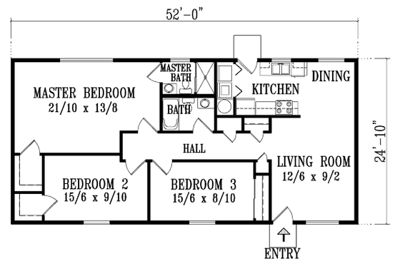 Floor Plan - Main Floor for Adobe / Southwestern House Plan #1-1075 - 3 bed, 2 bath