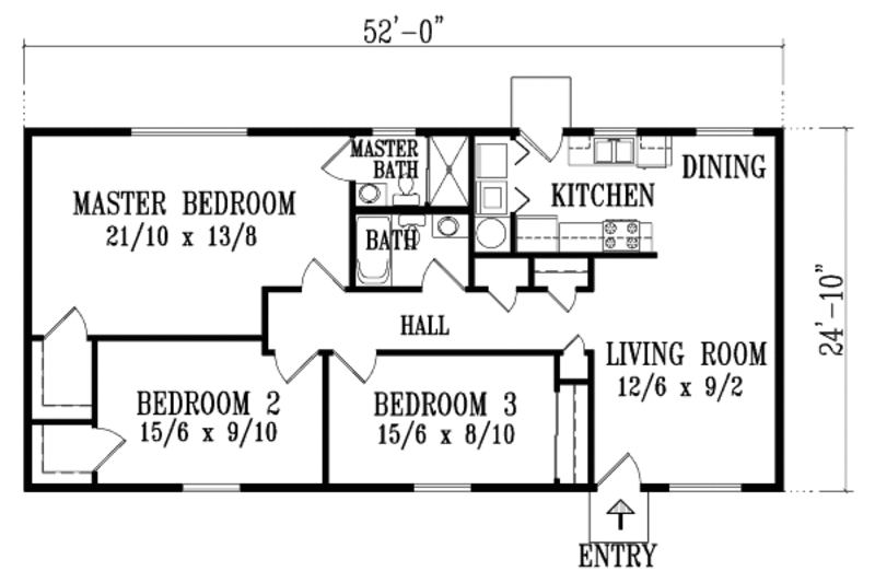 Adobe / Southwestern Style House Plan - 3 Beds 2 Baths 1296 Sq/Ft Plan ...