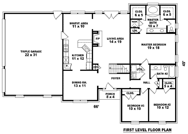 Floor Plan - Main Floor for European House Plan #81-870 - 3 bed, 2 bath