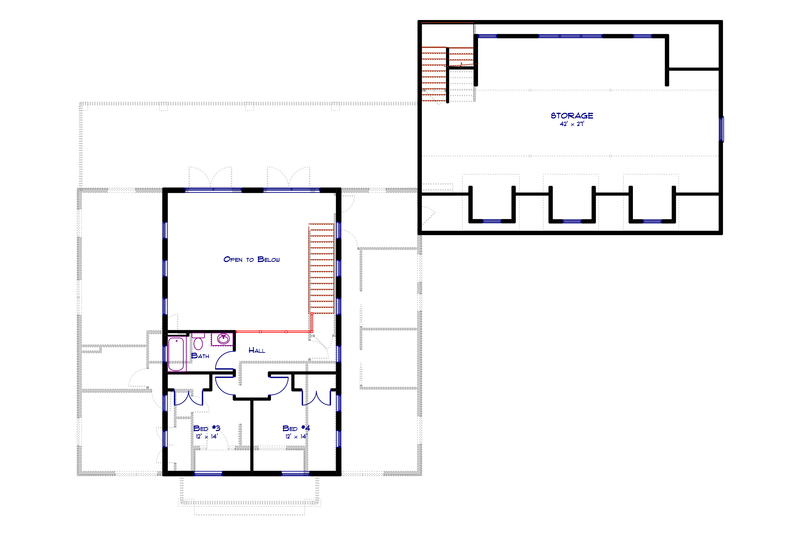 House Blueprint - Floor Plan - Upper Floor for Barndominium House Plan #1115-13 - 4 bed, 3 bath