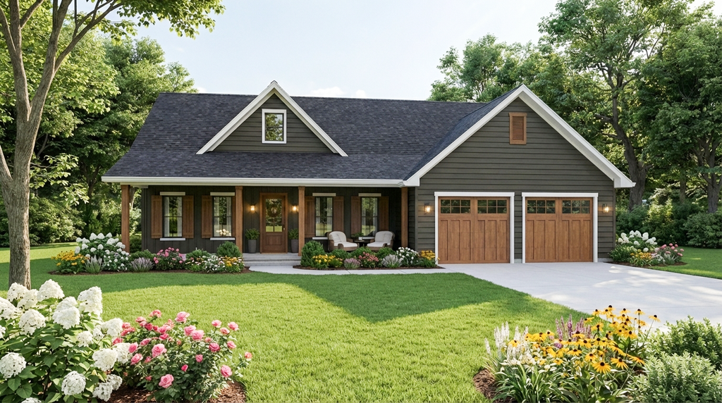 Exterior - Front Elevation 2 for Ranch House Plan #406-9669 - 3 bed, 2.5 bath