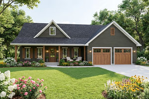 Exterior - Front Elevation for Ranch House Plan #406-9669 - 3 bed, 2.5 bath