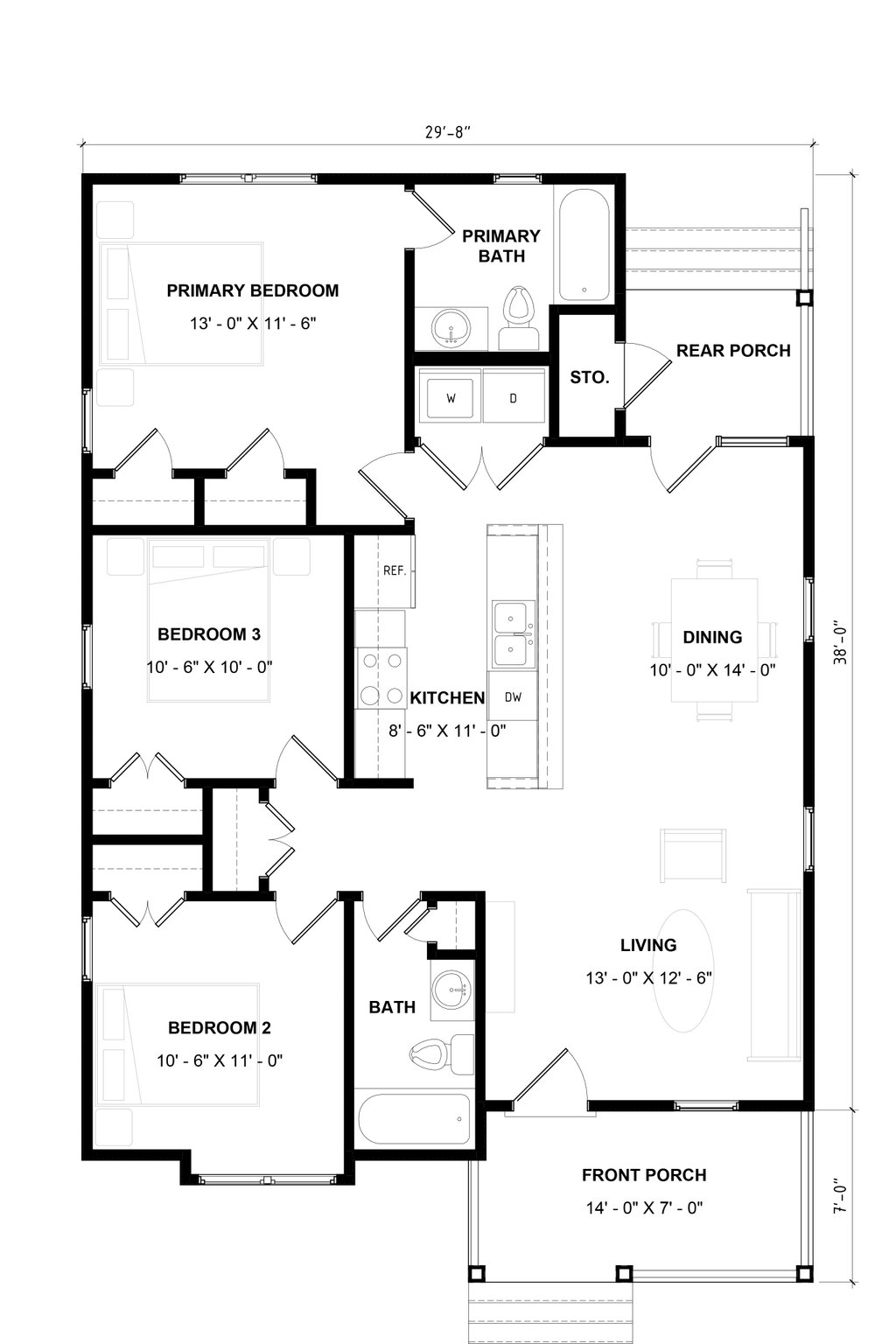 Floor Plan - Main Floor for Craftsman House Plan #936-16 - 3 bed, 2 bath