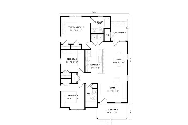 Home Plan - Floor Plan - Main Floor for Craftsman House Plan #936-16 - 3 bed, 2 bath