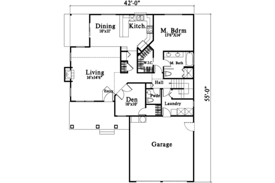 Floor Plan - Main Floor for Traditional House Plan #78-211 - 2 bed, 2.5 bath