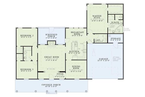 Floor Plan - Main Floor for Southern House Plan #17-1012 - 3 bed, 2 bath