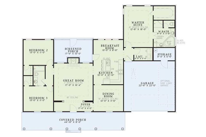 Architectural House Design - Floor Plan - Main Floor for Southern House Plan #17-1012 - 3 bed, 2 bath
