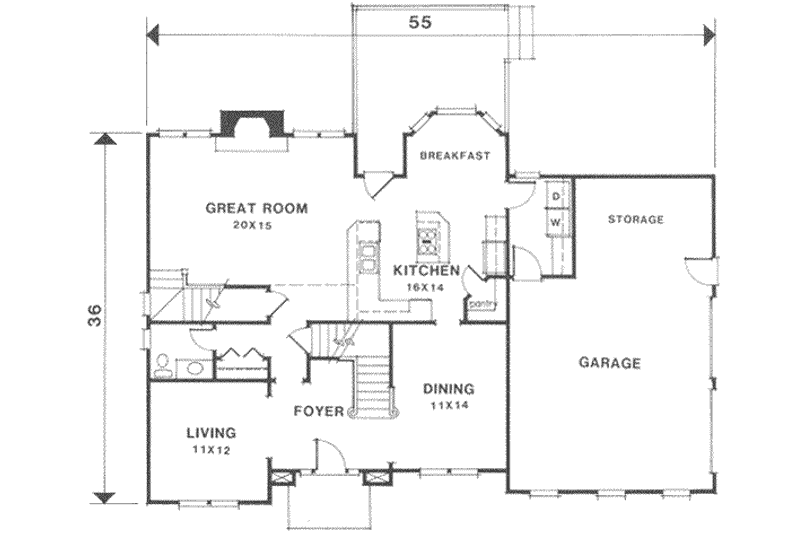 House Blueprint - Floor Plan - Main Floor for Traditional House Plan #129-121 - 4 bed, 4.5 bath
