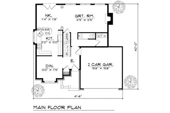 Floor Plan - Main Floor for Traditional House Plan #70-307 - 4 bed, 2.5 bath