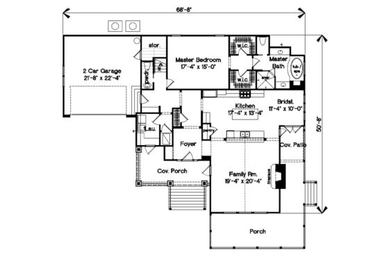 Floor Plan - Main Floor for Bungalow House Plan #135-201 - 3 bed, 2.5 bath