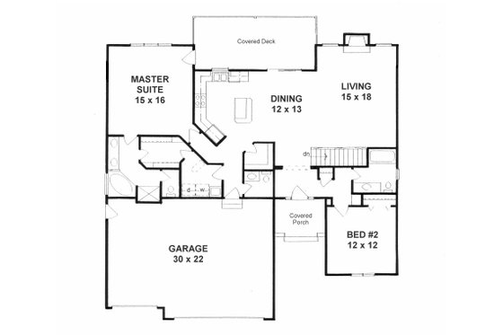 Floor Plan - Main Floor for Traditional House Plan #58-239 - 2 bed, 2.5 bath
