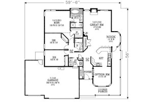 Floor Plan - Main Floor for Craftsman House Plan #53-522 - 3 bed, 2 bath