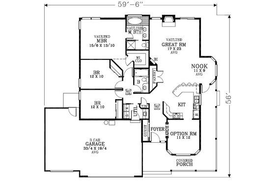 Floor Plan - Main Floor for Craftsman House Plan #53-522 - 3 bed, 2 bath