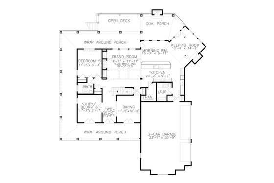 Floor Plan - Main Floor for Farmhouse House Plan #54-485 - 4 bed, 4 bath
