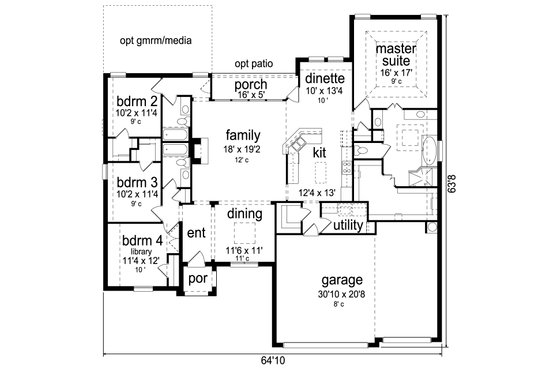 Floor Plan - Main Floor for Traditional House Plan #84-590 - 4 bed, 3 bath