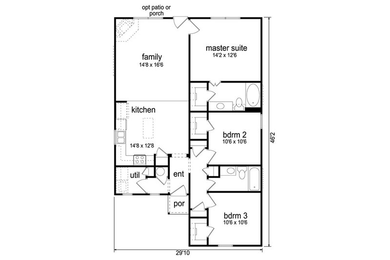 Home Plan - Floor Plan - Main Floor for Cottage House Plan #84-512 - 3 bed, 2 bath