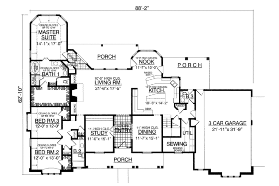 Floor Plan - Main Floor for Traditional House Plan #40-197 - 4 bed, 2.5 bath