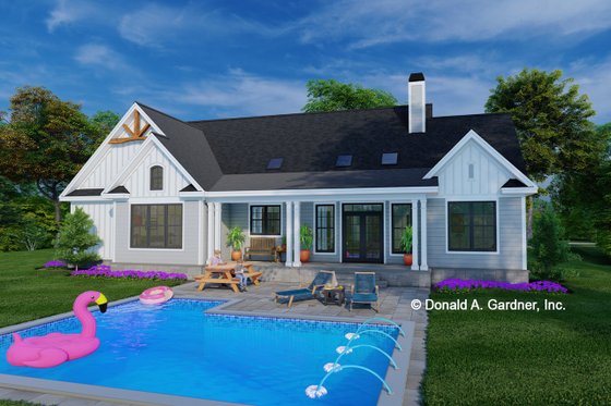 Exterior - Rear Elevation for Ranch House Plan #929-1149 - 3 bed, 2 bath