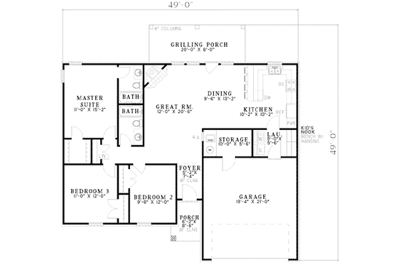 Floor Plan - Main Floor for Southern House Plan #17-588 - 3 bed, 2 bath