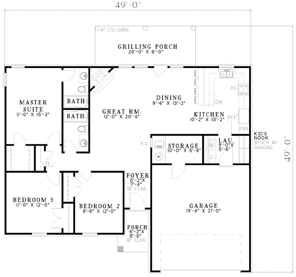 Architectural House Design - Southern Floor Plan - Main Floor Plan #17-588