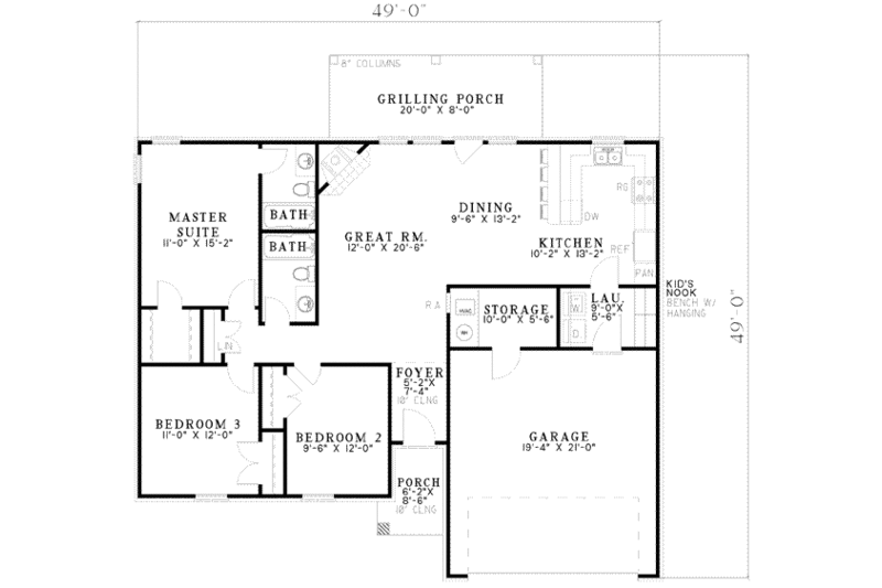 Southern Style House Plan - 3 Beds 2 Baths 1284 Sq/Ft Plan #17-588 ...