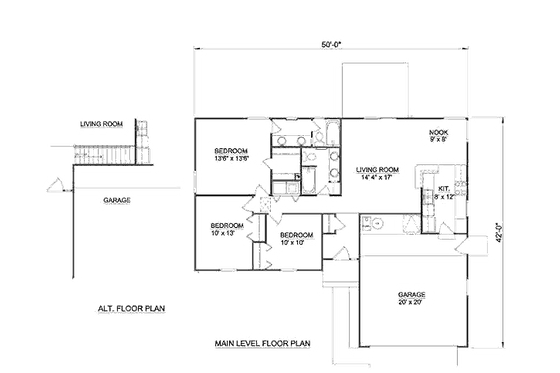 Floor Plan - Main Floor for Ranch House Plan #116-165 - 3 bed, 2 bath
