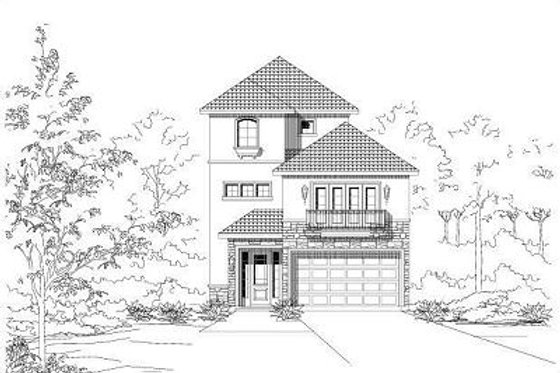 Exterior - Front Elevation for European House Plan #411-648 - 3 bed, 4.5 bath