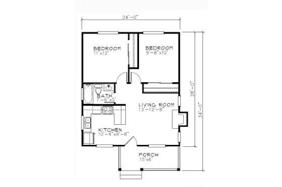 Floor Plan - Main Floor for Cottage House Plan #515-61 - 2 bed, 1 bath