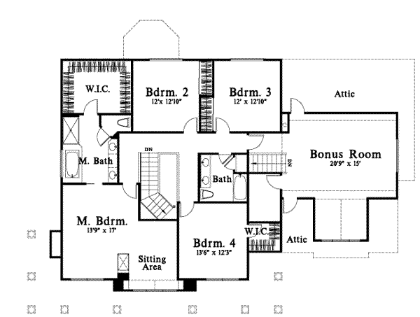 Traditional Floor Plan - Upper Floor Plan #78-146