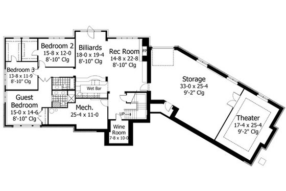 Floor Plan - Lower Floor for European House Plan #51-547 - 4 bed, 3.5 bath